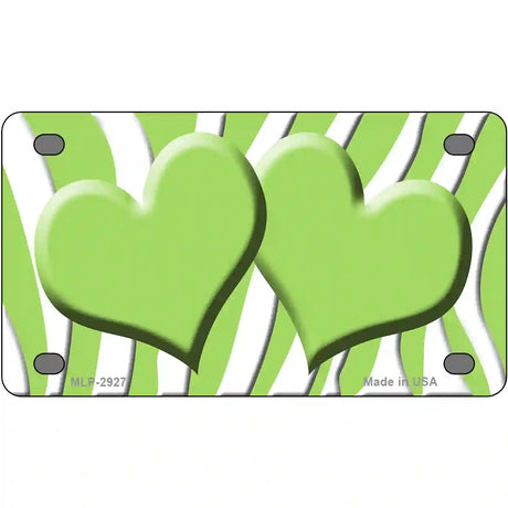 Lime Green White Zebra Lime Green Centered Hearts Novelty License Plate 4" x 2.2" (MLP)