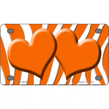 Orange White Zebra Orange Centered Hearts Novelty License Plate 4" x 2.2" (MLP)