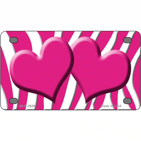 Pink White Zebra Pink Centered Hearts Novelty License Plate 4" x 2.2" (MLP)