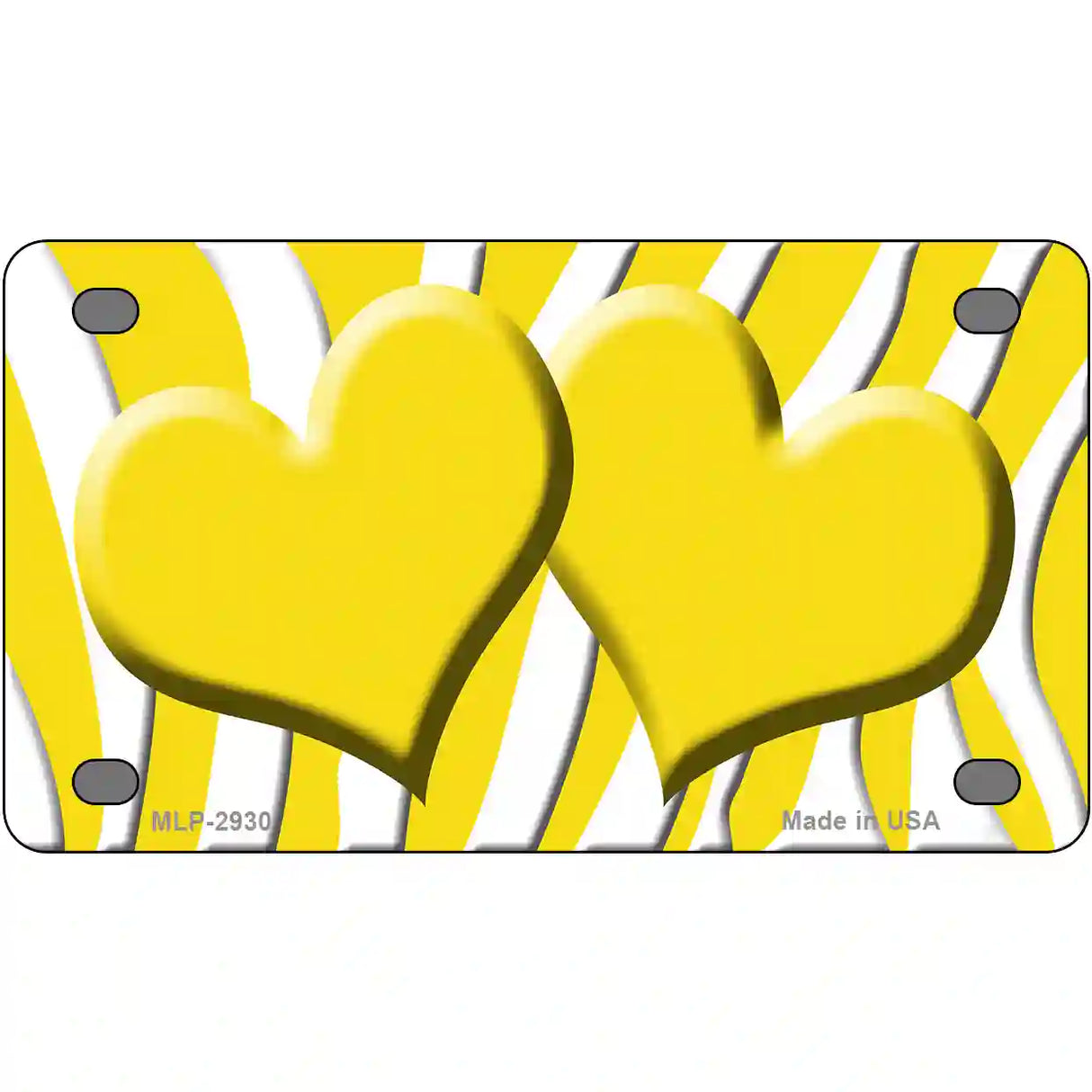 Yellow White Zebra Yellow Centered Hearts Novelty License Plate 4" x 2.2" (MLP)