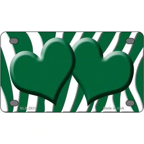 Green White Zebra Green Centered Hearts Novelty License Plate 4" x 2.2" (MLP)