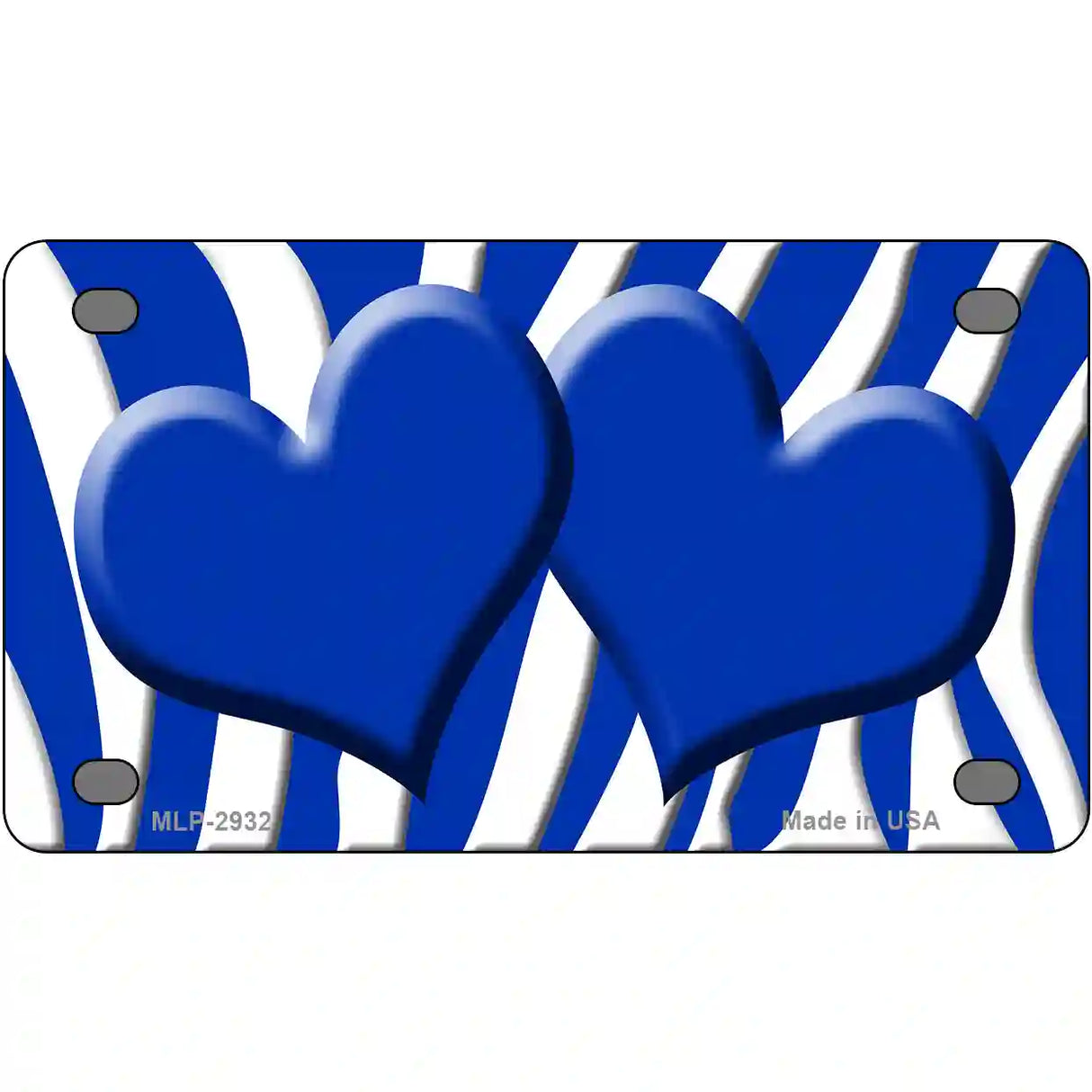 Blue White Zebra Blue Centered Hearts Novelty License Plate 4" x 2.2" (MLP)