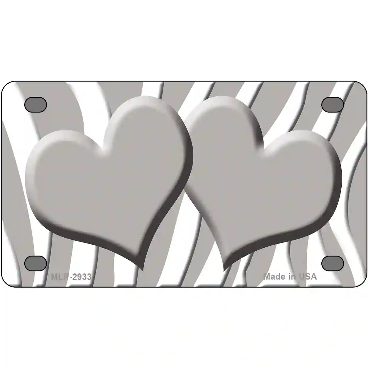 Grey White Zebra Blue Centered Hearts Novelty License Plate 4" x 2.2" (MLP)