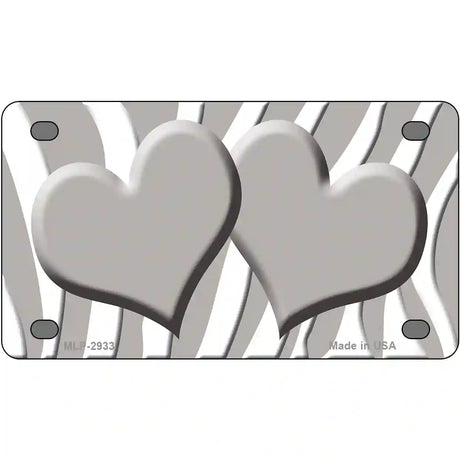 Grey White Zebra Blue Centered Hearts Novelty License Plate 4" x 2.2" (MLP)