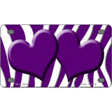 Purple White Zebra Purple Centered Hearts Novelty License Plate 4" x 2.2" (MLP)