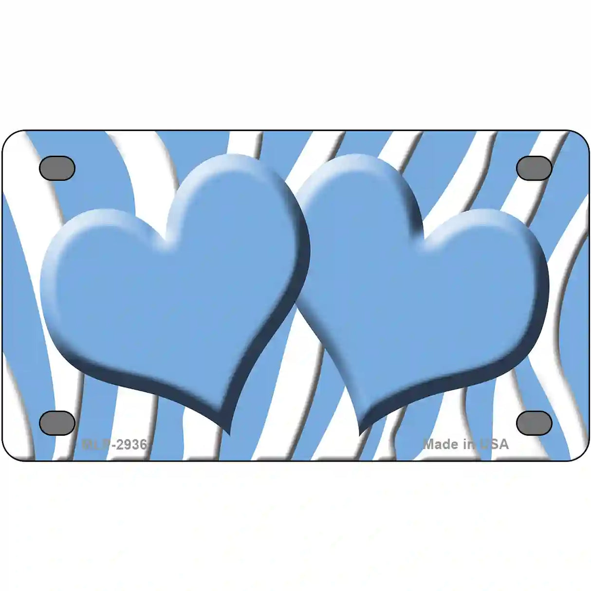 Light Blue White Zebra Light Blue Centered Hearts Novelty License Plate 4" x 2.2" (MLP)