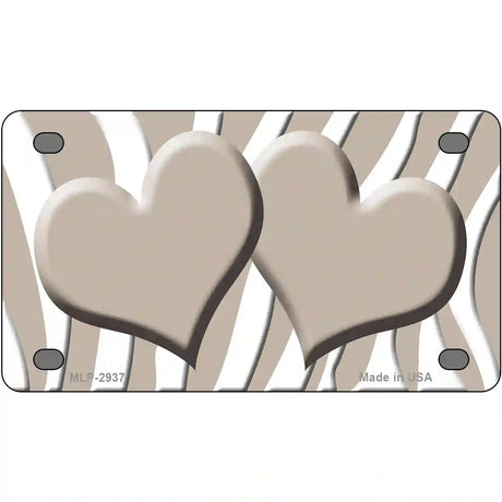 Tan White Zebra Tan Centered Hearts Novelty License Plate 4" x 2.2" (MLP)