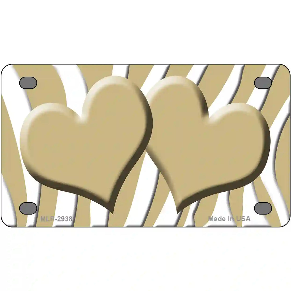 Gold White Zebra Gold Centered Hearts Novelty License Plate 4" x 2.2" (MLP)