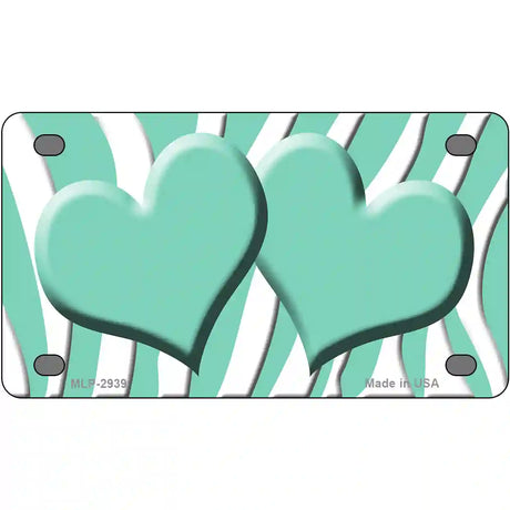 Mint White Zebra Mint Centered Hearts Novelty License Plate 4" x 2.2" (MLP)