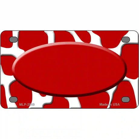 Red White Giraffe Red Center Oval Metal Novelty License Plate 4" x 2.2" (MLP)