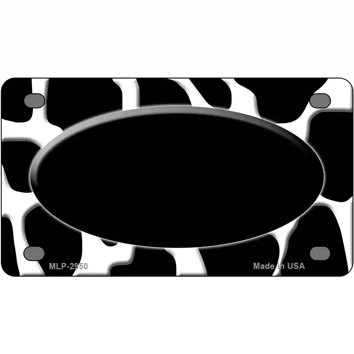 Black White Giraffe Black Center Oval Metal Novelty License Plate 4" x 2.2" (MLP)