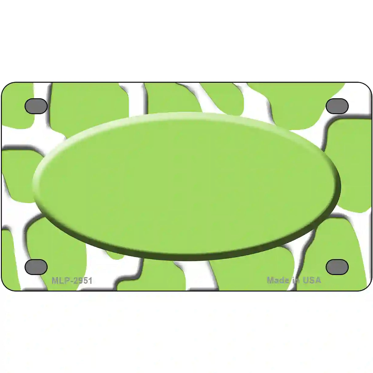 Lime Green White Giraffe Lime Green Center Oval Metal Novelty License Plate 4" x 2.2" (MLP)