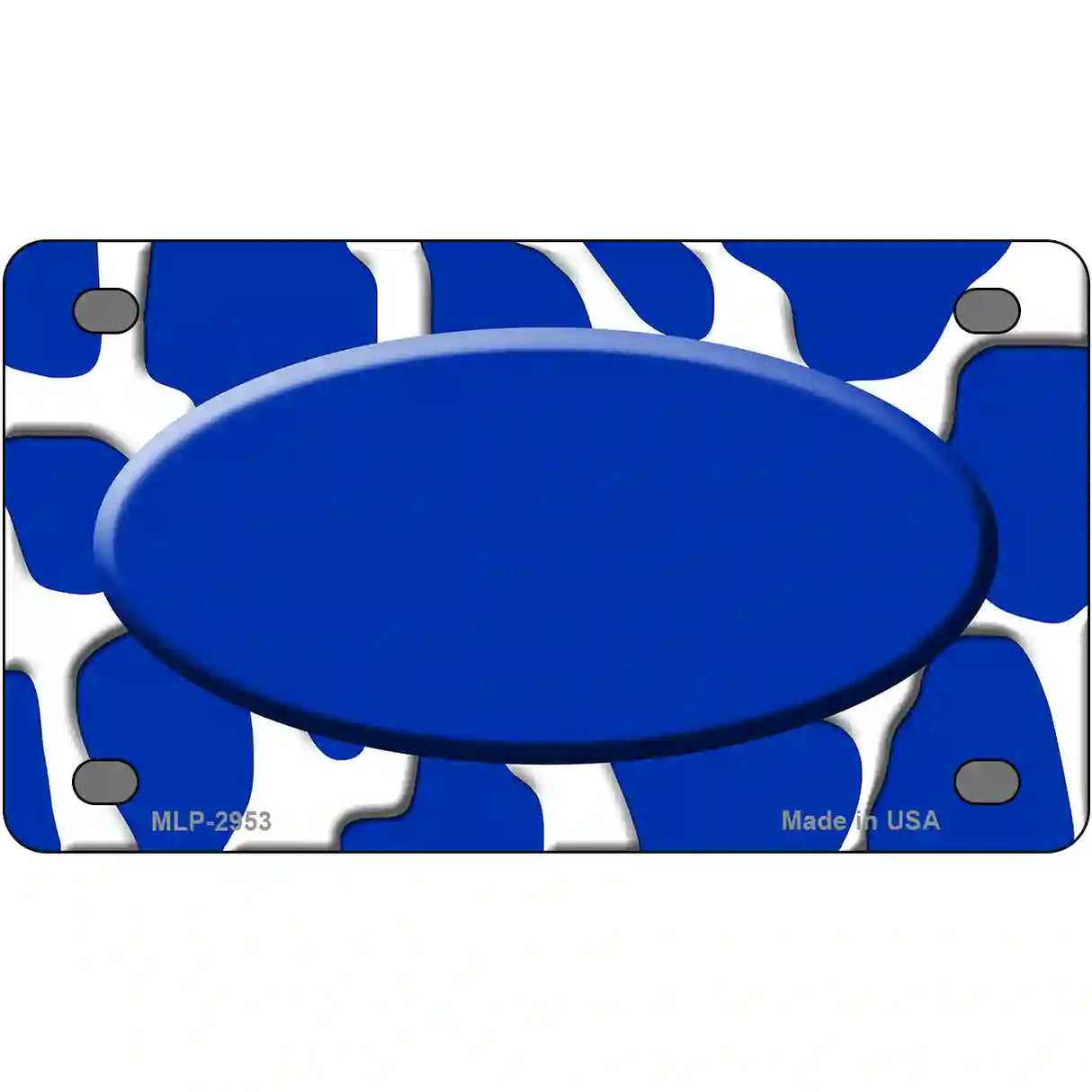 Blue White Giraffe Blue Center Oval Metal Novelty License Plate 4" x 2.2" (MLP)