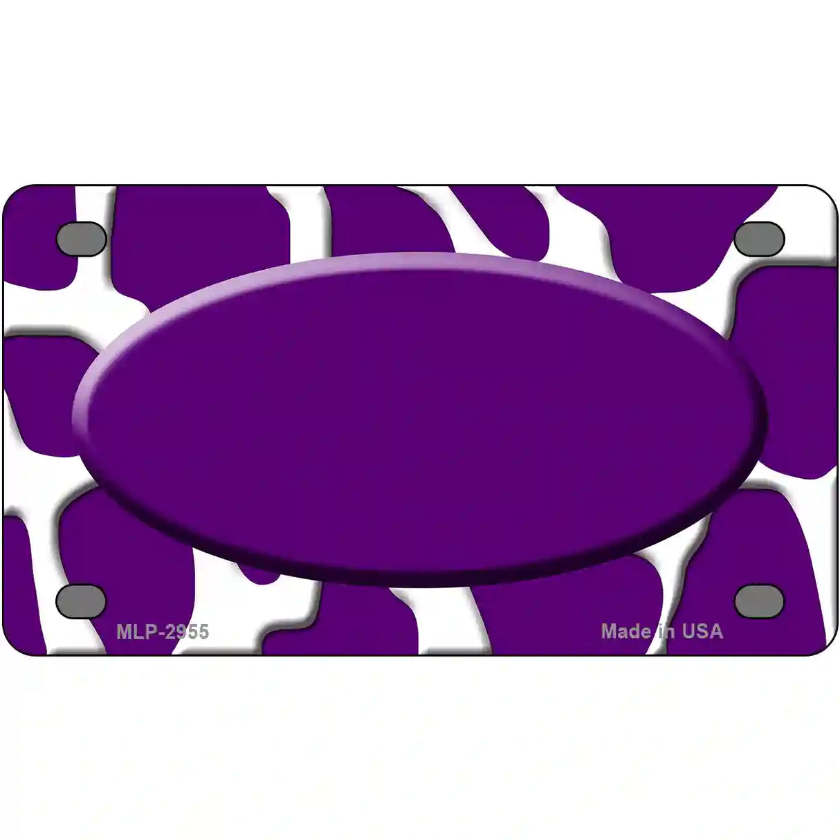 Purple White Giraffe Purple Center Oval Metal Novelty License Plate 4" x 2.2" (MLP)