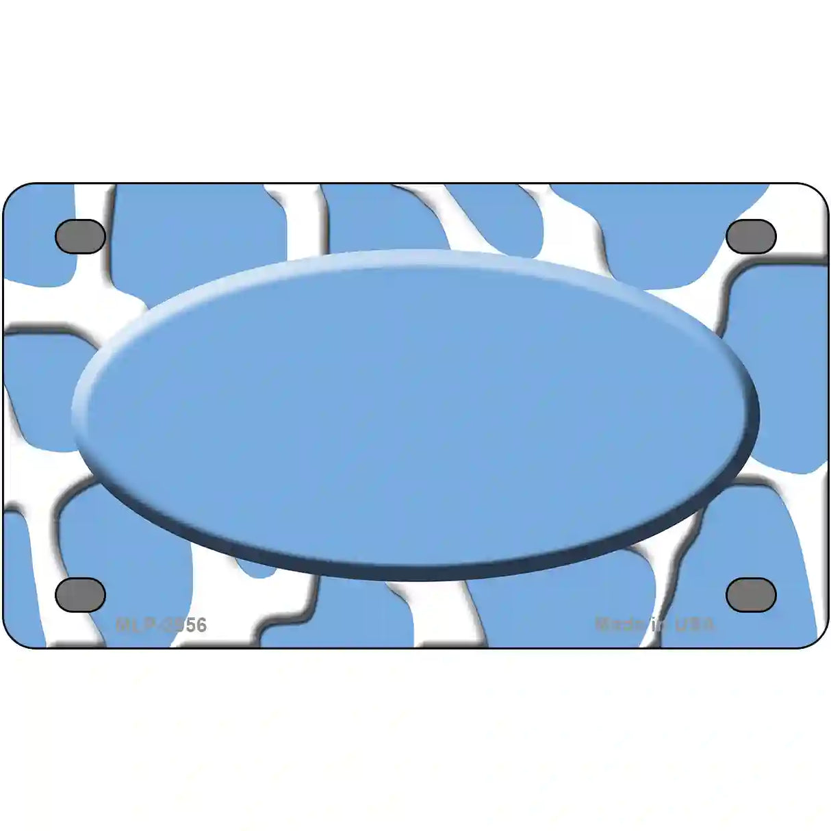 Light Blue White Giraffe Light Blue Center Oval Metal Novelty License Plate 4" x 2.2" (MLP)