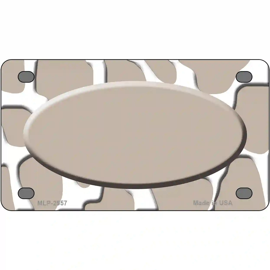 Tan White Giraffe Tan Center Oval Metal Novelty License Plate 4" x 2.2" (MLP)