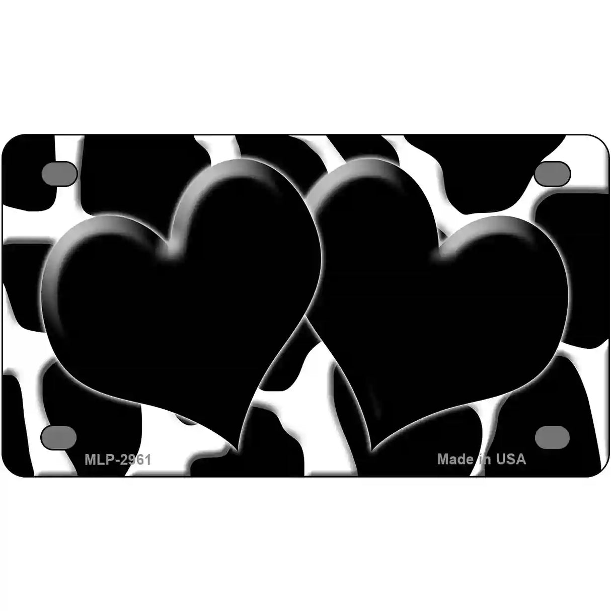 Black White Giraffe Black Centered Hearts Novelty License Plate 4" x 2.2" (MLP)