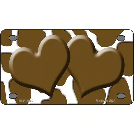 Brown White Giraffe Brown Centered Hearts Novelty License Plate 4" x 2.2" (MLP)