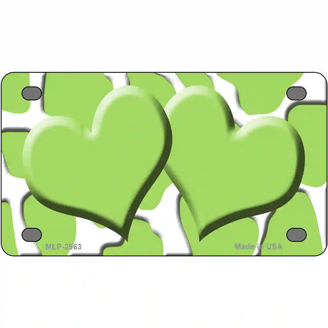 Lime Green White Giraffe Lime Green Centered Hearts Novelty License Plate 4" x 2.2" (MLP)