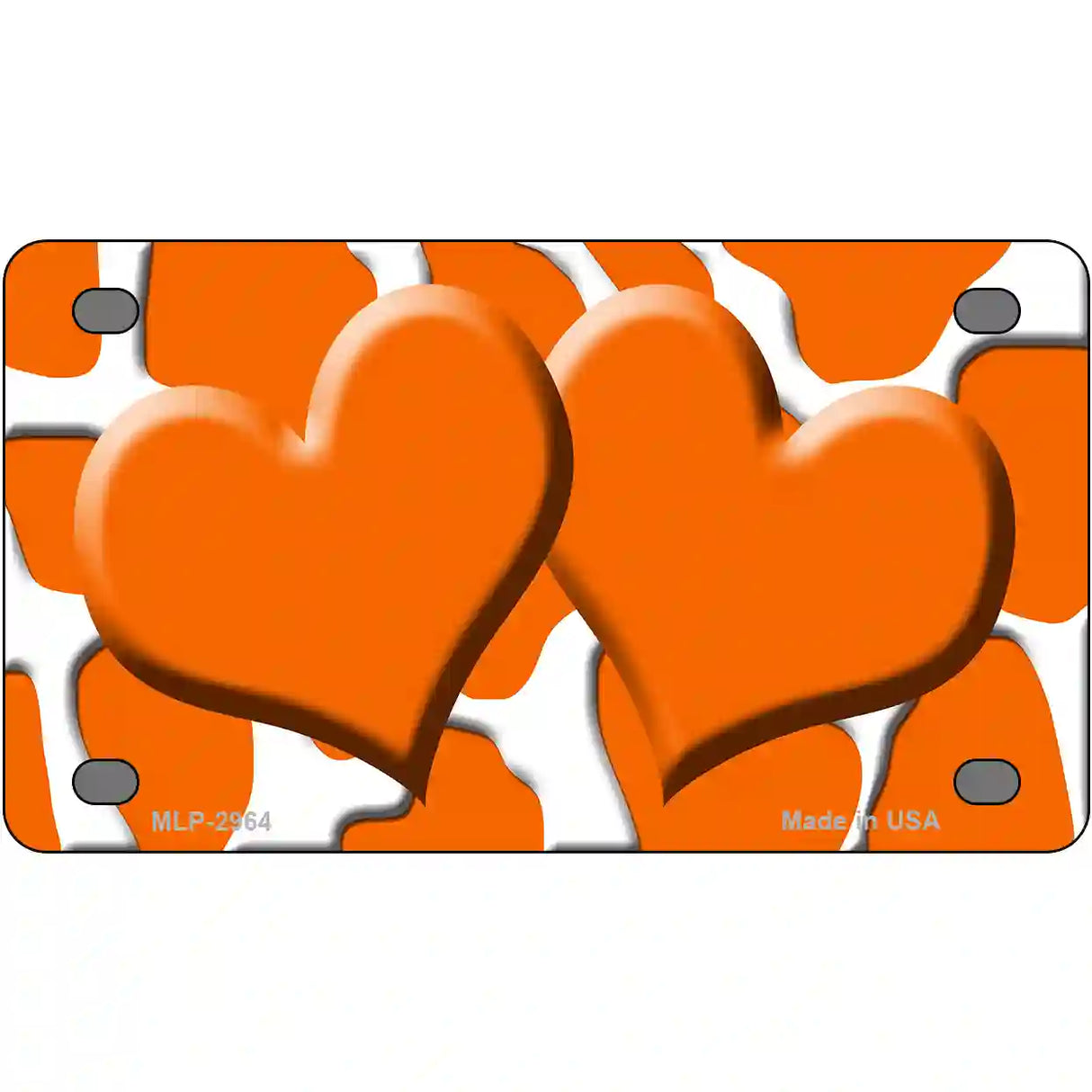 Orange White Giraffe Orange Centered Hearts Novelty License Plate 4" x 2.2" (MLP)