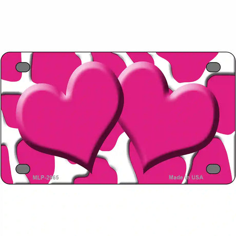 Pink White Giraffe Pink Centered Hearts Novelty License Plate 4" x 2.2" (MLP)