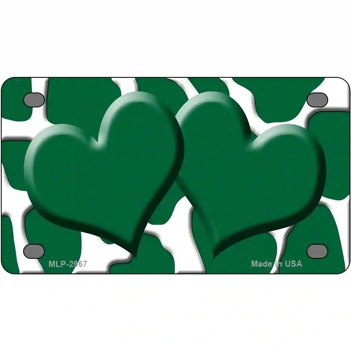 Green White Giraffe Green Centered Hearts Novelty License Plate 4" x 2.2" (MLP)