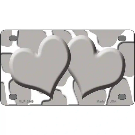 Grey White Giraffe Grey Centered Hearts Novelty License Plate 4" x 2.2" (MLP)