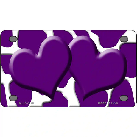 Purple White Giraffe Purple Centered Hearts Novelty License Plate 4" x 2.2" (MLP)