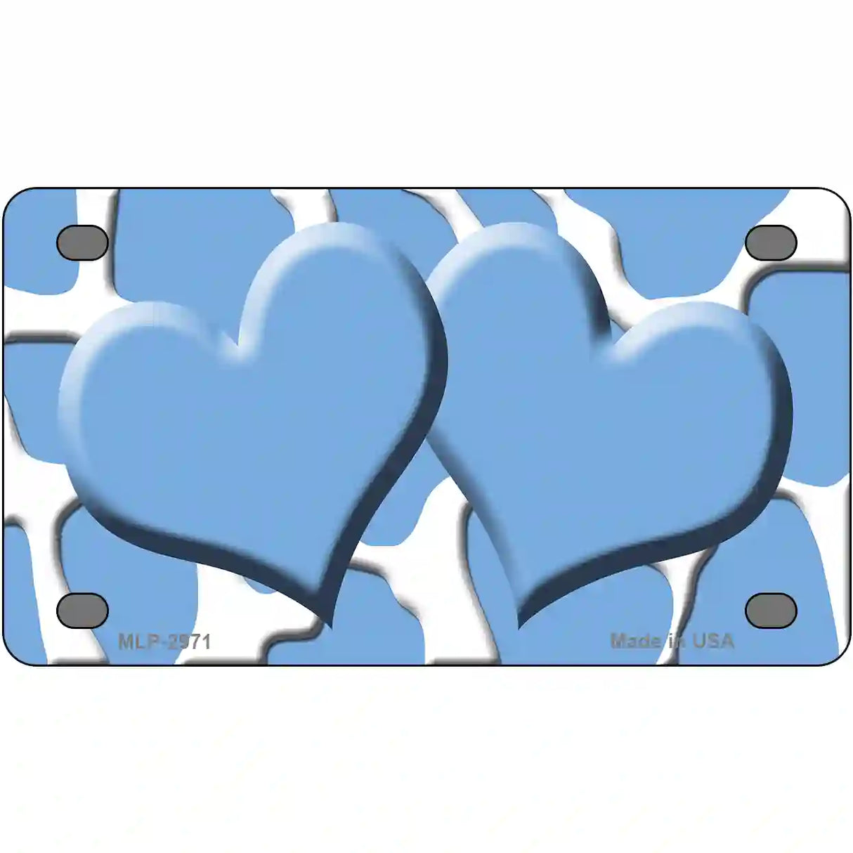 Light Blue White Giraffe Light Blue Centered Hearts Novelty License Plate 4" x 2.2" (MLP)