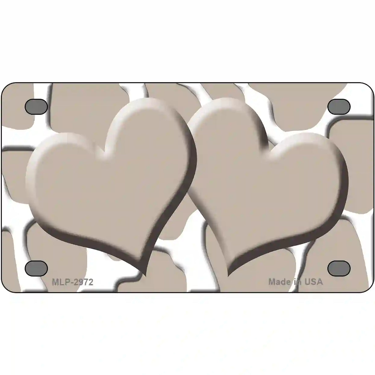 Tan White Giraffe Tan Centered Hearts Novelty License Plate 4" x 2.2" (MLP)