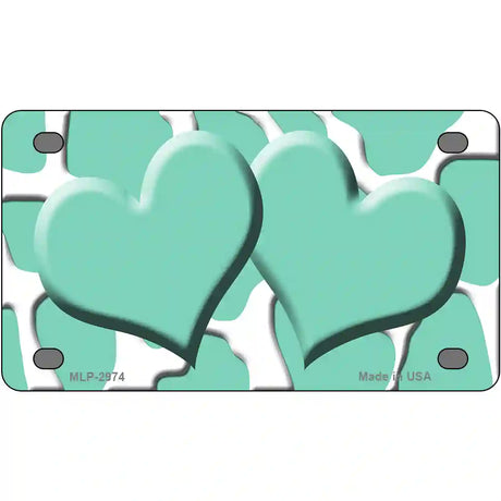 Mint White Giraffe Mint Centered Hearts Novelty License Plate 4" x 2.2" (MLP)