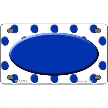 Blue White Polka Dot Blue Center Oval Metal Novelty License Plate 4" x 2.2" (MLP)