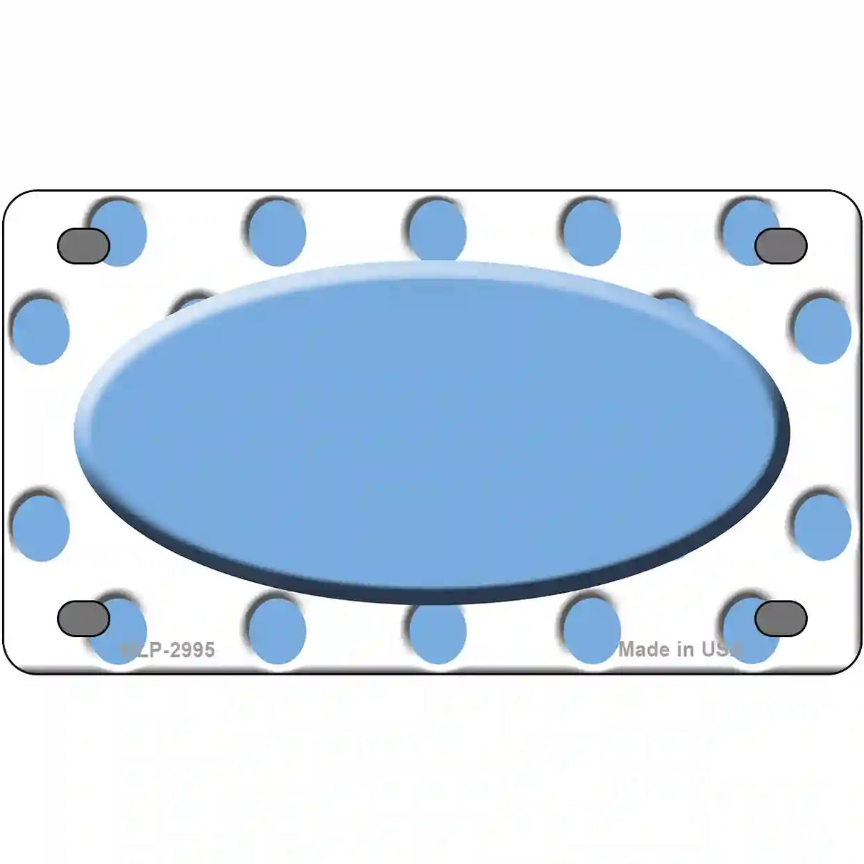 Light Blue White Polka Dot Light Blue Center Oval Metal Novelty License Plate 4" x 2.2" (MLP)