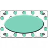 Mint White Polka Dot Teal Center Oval Metal Novelty License Plate 4" x 2.2" (MLP)