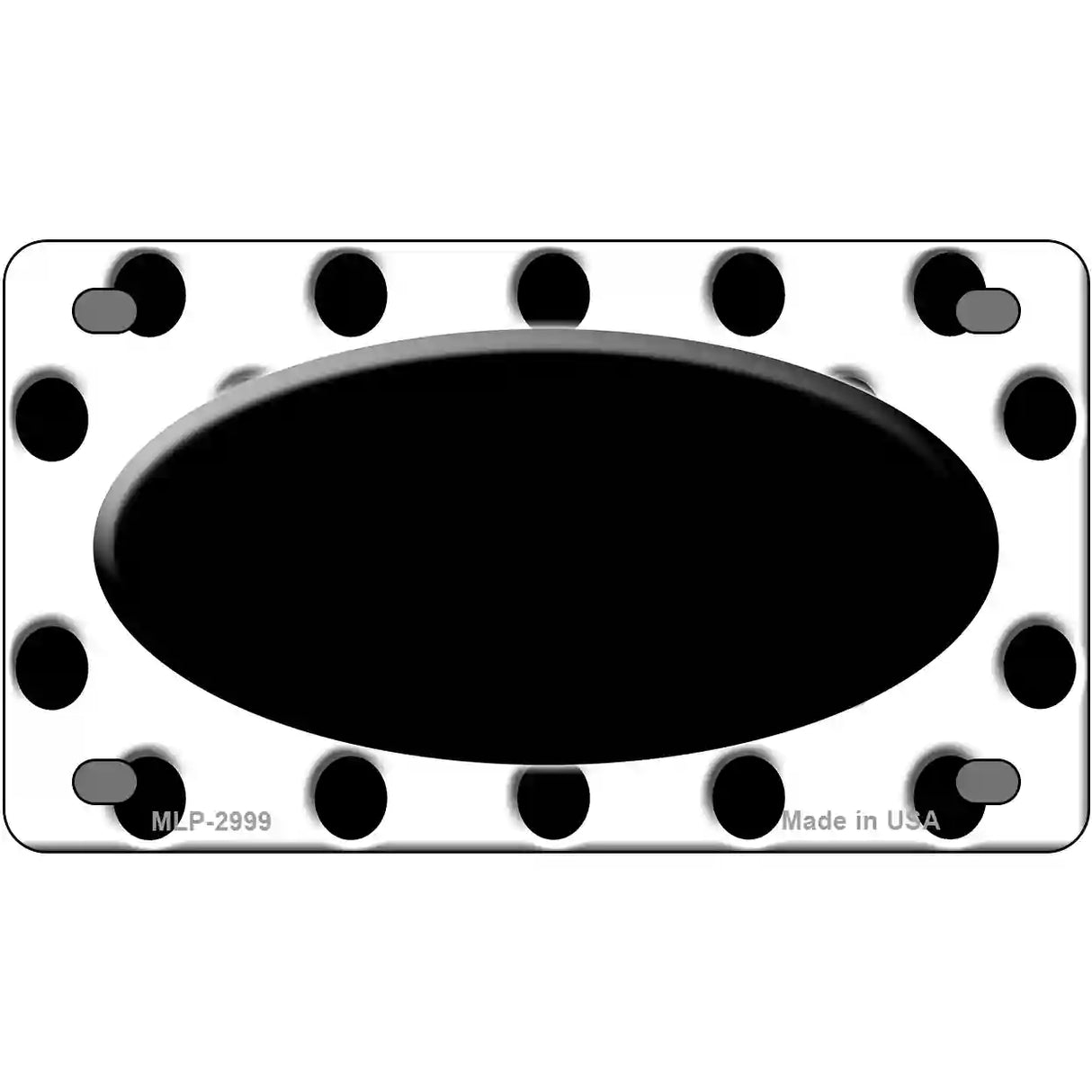 Black White Polka Dot Black Center Oval Metal Novelty License Plate 4" x 2.2" (MLP)