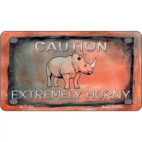 Caution Extremely Horny Metal Novelty License Plate 4" x 2.2" (MLP)