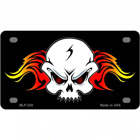 Skull Flame Metal Novelty License Plate 4" x 2.2" (MLP)