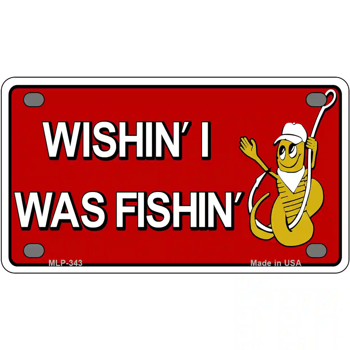 Wishin I Was Fishin Red Metal Novelty License Plate 4" x 2.2" (MLP)