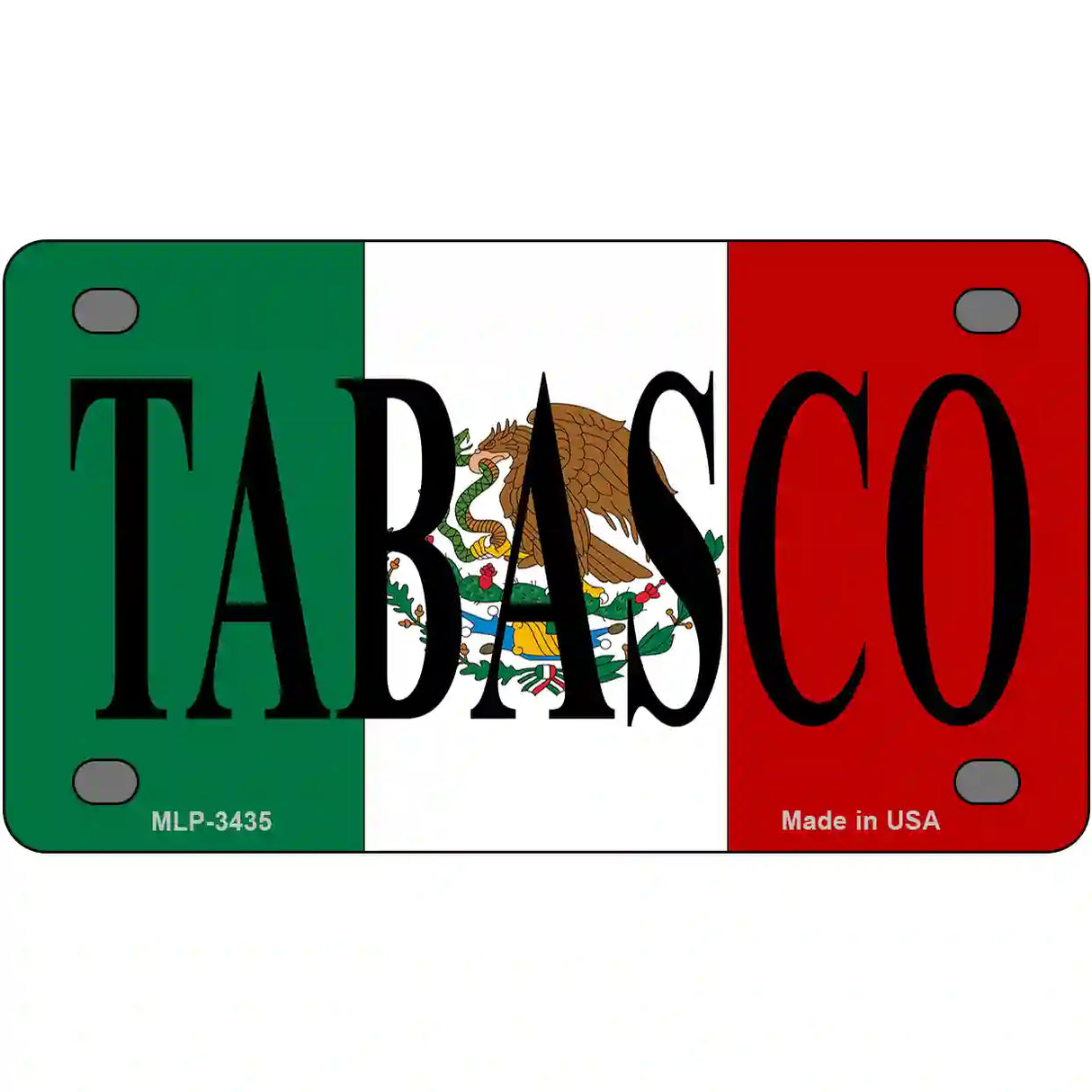 Tabasco on Mexico Flag Metal Novelty License Plate 4" x 2.2" (MLP)