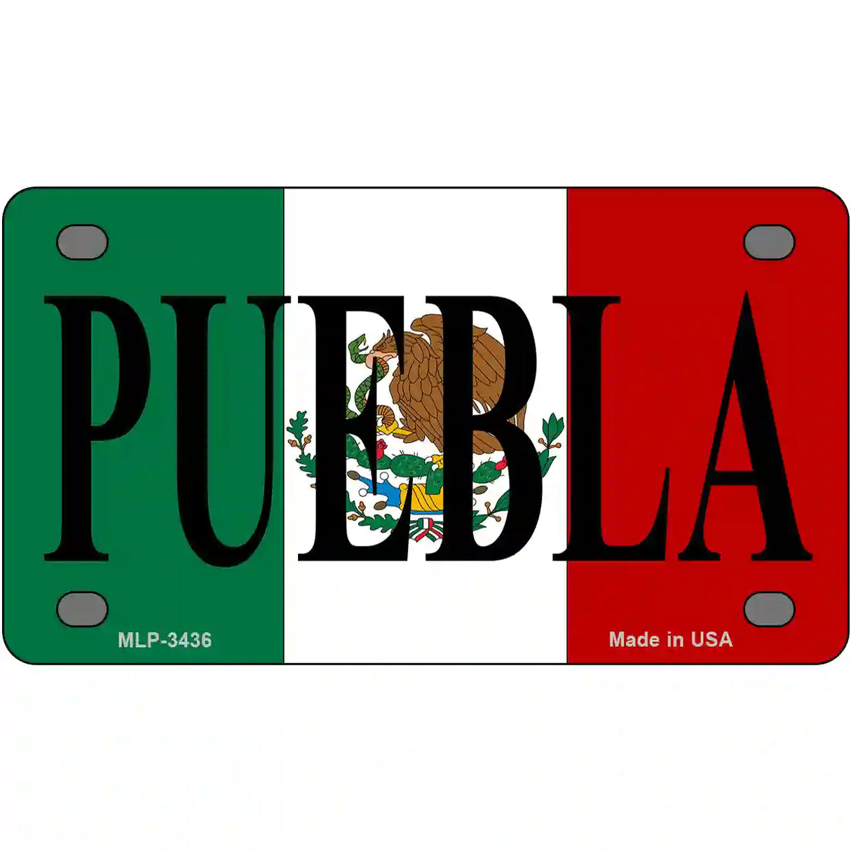 Puebla on Mexico Flag Metal Novelty License Plate 4" x 2.2" (MLP)