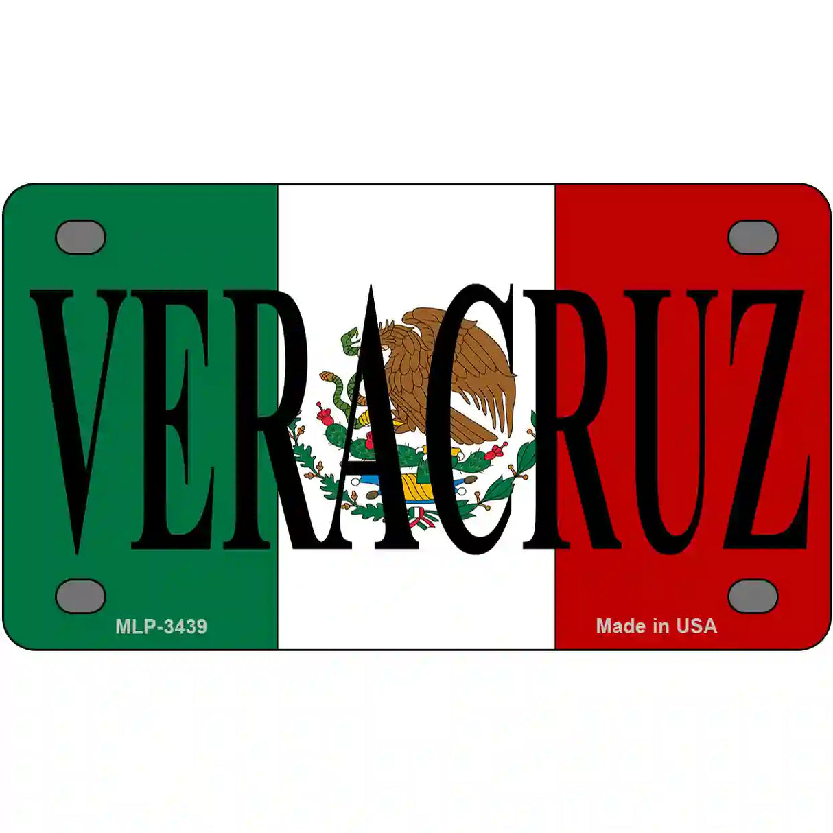 Veracruz on Mexico Flag Metal Novelty License Plate 4" x 2.2" (MLP)