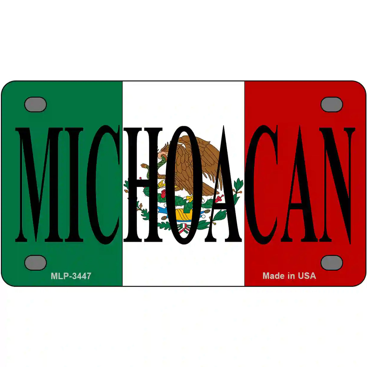 Michoacan on Mexico Flag Metal Novelty License Plate 4" x 2.2" (MLP)