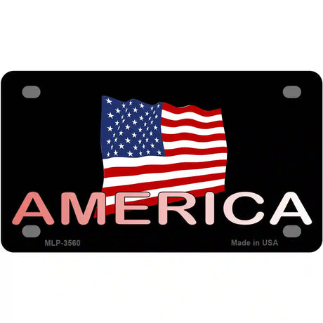 American Flag Black Metal Novelty License Plate 4" x 2.2" (MLP)