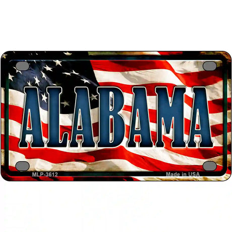 Alabama on American Flag Metal Novelty License Plate 4" x 2.2" (MLP)