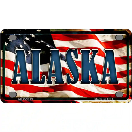 Alaska on American Flag Metal Novelty License Plate 4" x 2.2" (MLP)