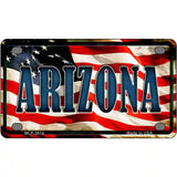 Arizona on American Flag Metal Novelty License Plate 4" x 2.2" (MLP)