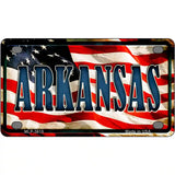 Arkansas on American Flag Metal Novelty License Plate 4" x 2.2" (MLP)