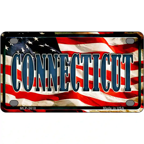 Connecticut on American Flag Metal Novelty License Plate 4" x 2.2" (MLP)