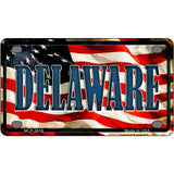 Delaware on American Flag Metal Novelty License Plate 4" x 2.2" (MLP)