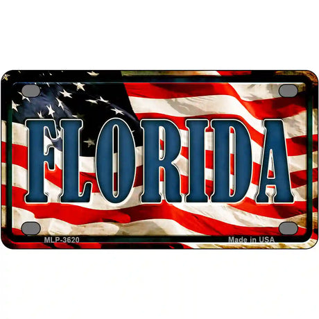 Florida on American Flag Metal Novelty License Plate 4" x 2.2" (MLP)